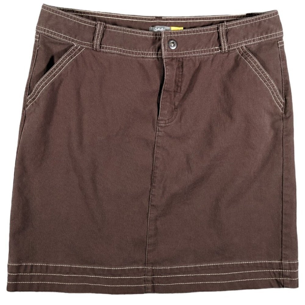 Cabela's Skirt Womens 12 Button Flap Cotton Stretch Brown Casual Outdoor